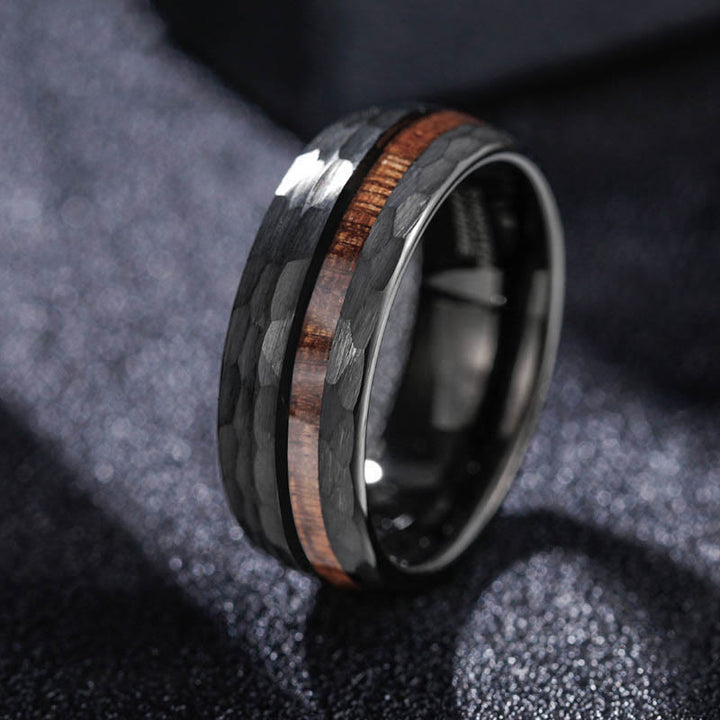 Buddha Stones Ring van wolfraamstaal met gehamerd textuur-inlegwerk. - 21,4 mm - image 0
