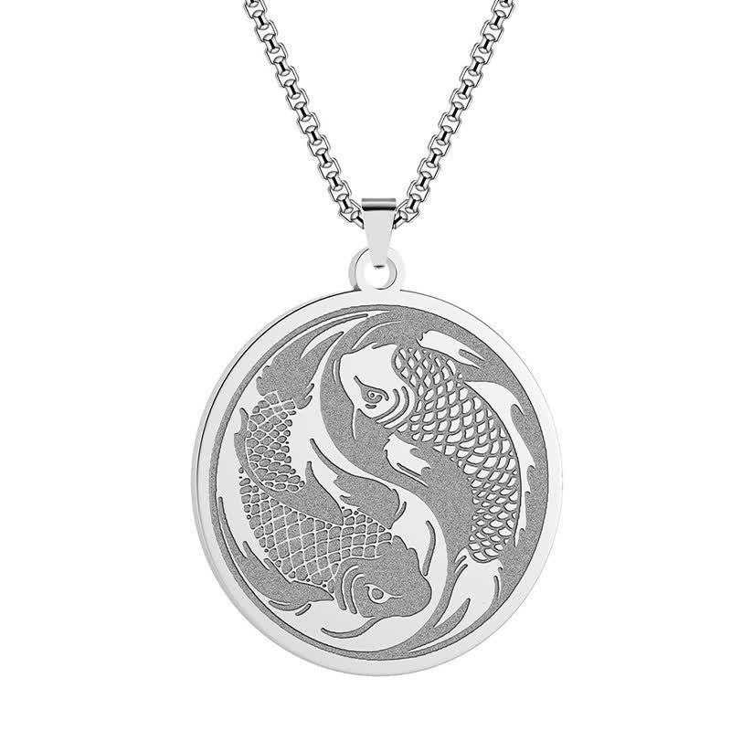 Buddha Stones Roestvrijstalen dubbele Koi-vis succes Ketting - Zilver (Diameter: ca. 2,5 cm) - image 7