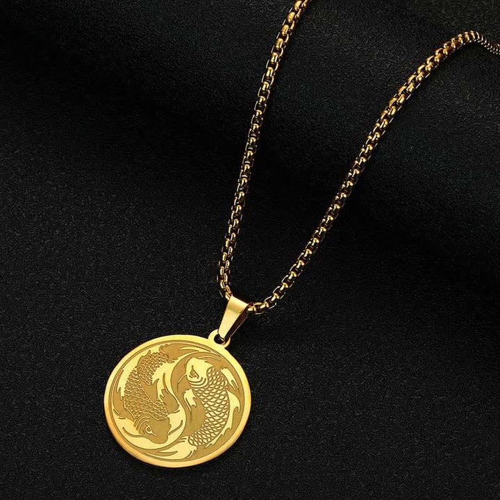 Buddha Stones Roestvrijstalen dubbele Koi-vis succes Ketting - Goud (Diameter: ca. 2,5 cm) - image 0