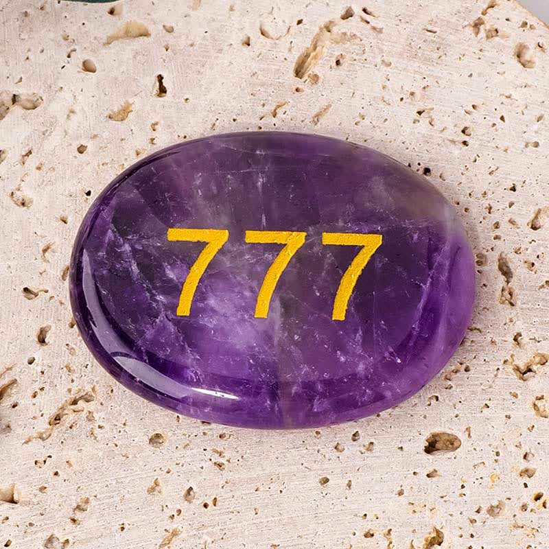 Buddha Stones Engelengetallen Witte Kristal Rode Jaspis Roze Kristal Groene Aventurijn Meditatie Palmsteen - Engelengetal 777 &amp; Amethist 4,5*3,5*0,7 cm - image 23
