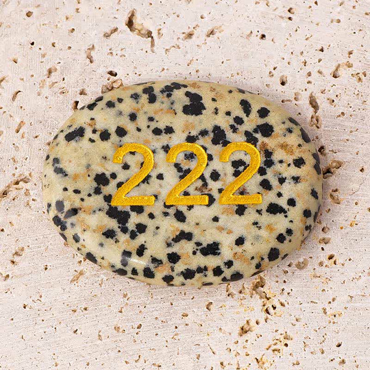 Buddha Stones Engelengetallen Witte Kristal Rode Jaspis Roze Kristal Groene Aventurijn Meditatie Palmsteen - Engelengetal 222 &amp; Dalmatische jaspis 4,5*3,5*0,7 cm - image 8