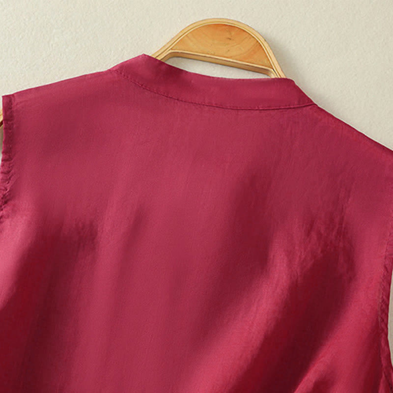 Buddha Stones Zomerse retro Mouwloos vest met opstaande kraag en kikkerknopen - image 10