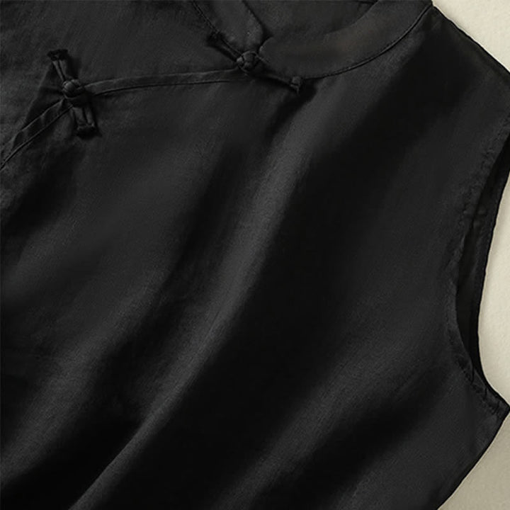Buddha Stones Zomerse retro Mouwloos vest met opstaande kraag en kikkerknopen - image 17