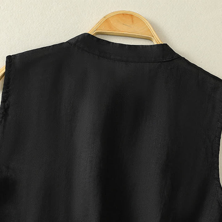 Buddha Stones Zomerse retro Mouwloos vest met opstaande kraag en kikkerknopen - image 16