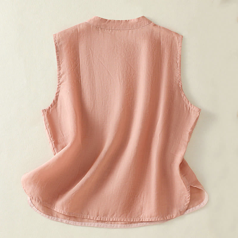 Buddha Stones Zomerse retro Mouwloos vest met opstaande kraag en kikkerknopen - image 1
