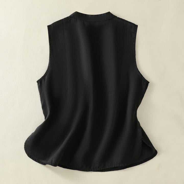 Buddha Stones Zomerse retro Mouwloos vest met opstaande kraag en kikkerknopen - image 14