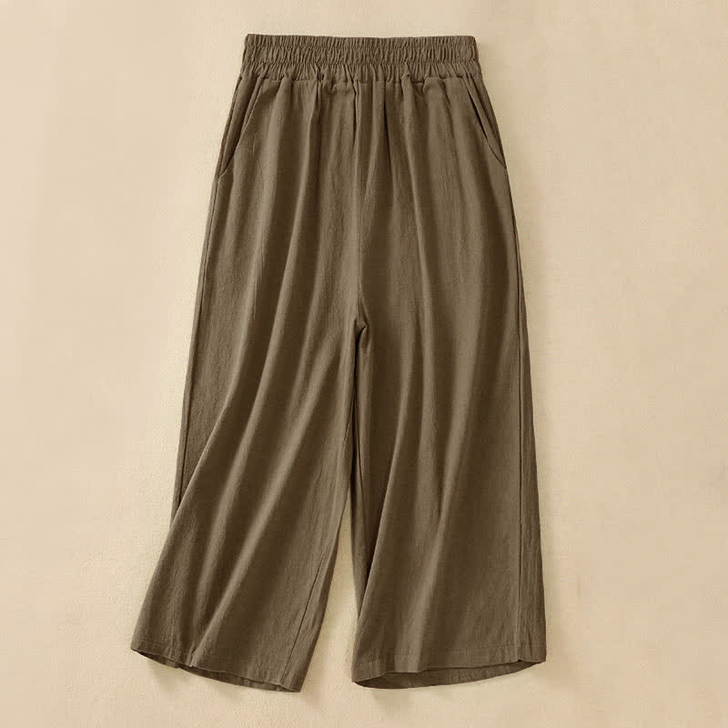 Buddha Stones Capri broek met hoge Taille, Cropped , wijde pijpen, van katoen met Zakken voor dames. - image 0