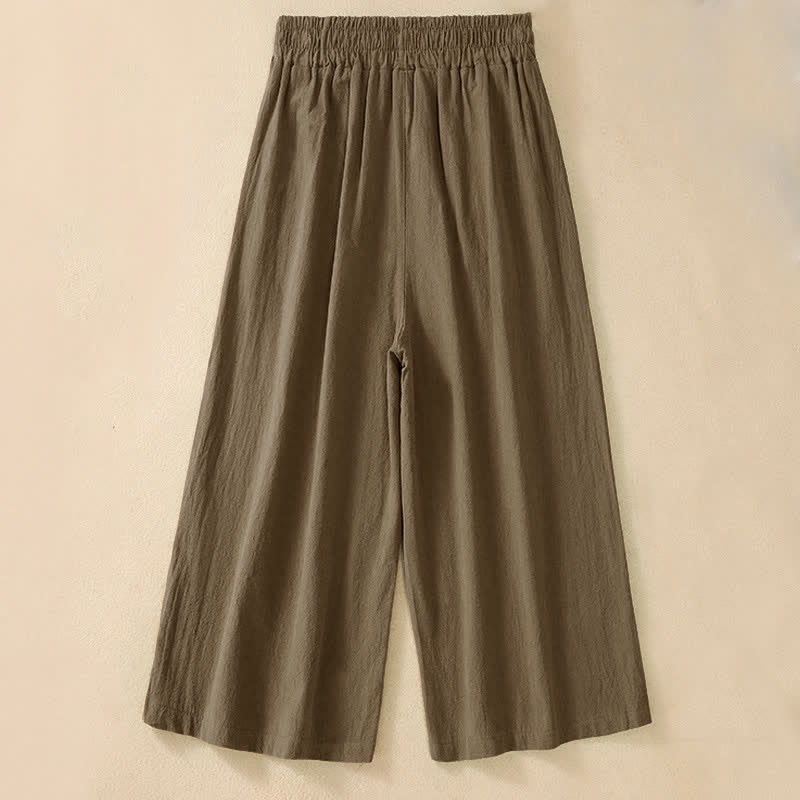 Buddha Stones Capri broek met hoge Taille, Cropped , wijde pijpen, van katoen met Zakken voor dames. - Zadelbruin - US8-10，UK/AU12-14，EU40-42 (2XL) - image 1