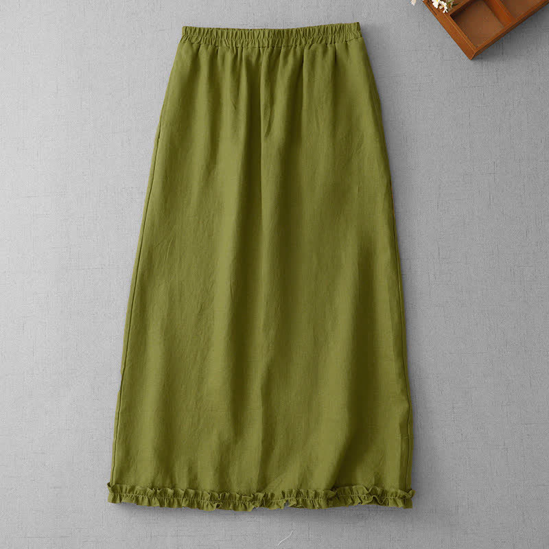 Buddha Stones Comute damesrok met elastische tailleband, geplooide zoom, capri- Lengte, gevoerd en met Zakken. - Olijfgroen - US8-10，UK/AU12-14，EU40-42 (2XL) - image 0