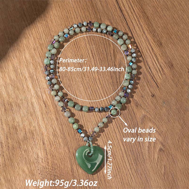 Buddha Stones Rozenkwarts groene aventurijn hartvormige kralen Ketting hanger - image 5