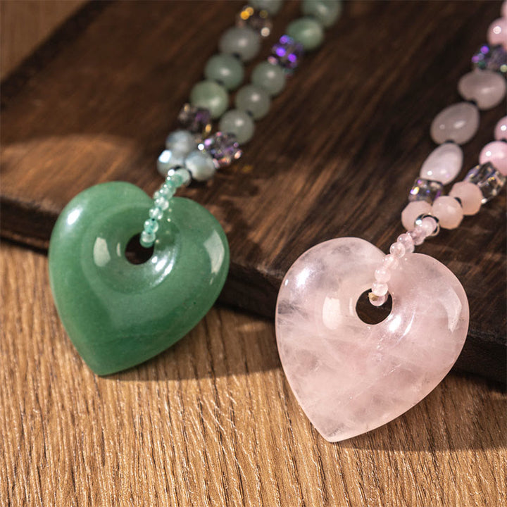 Buddha Stones Rozenkwarts groene aventurijn hartvormige kralen Ketting hanger - image 9