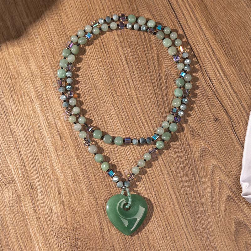 Buddha Stones Rozenkwarts groene aventurijn hartvormige kralen Ketting hanger - image 4