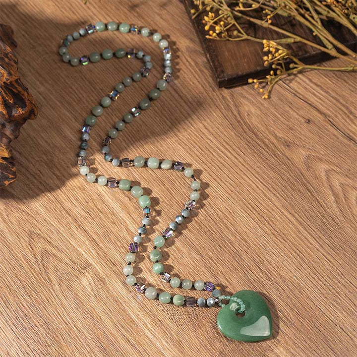 Buddha Stones Rozenkwarts groene aventurijn hartvormige kralen Ketting hanger - Groene aventurijn - image 3