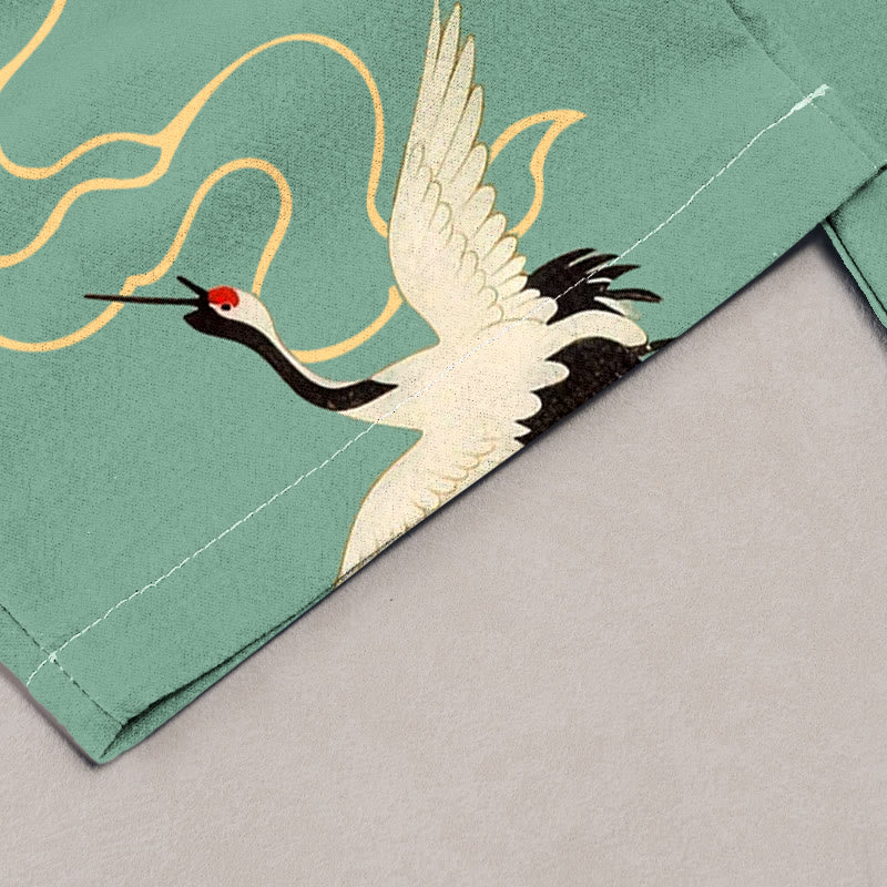 Buddha Stones Damesbroek van 100% Cotton met kraanvogel- en wolkenpatroon, elastische Taille en Zakken. - image 1