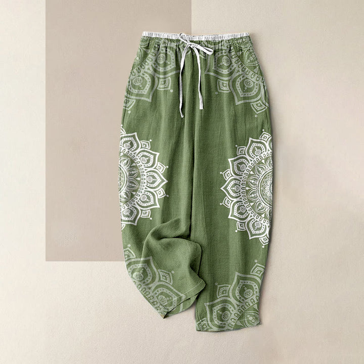 Buddha Stones Damesbroek van 100% Cotton met mandala-patroon, elastische Taille en Zakken. - Donkerzeegroen - US16, UK/AU20, EU48 (3XL) - image 6