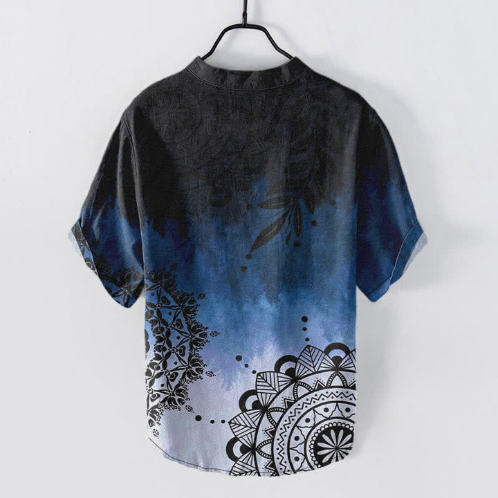 Buddha Stones Katoenen herenoverhemd met mandala-patroon, Korte mouw en halve knoopsluiting. - image 1