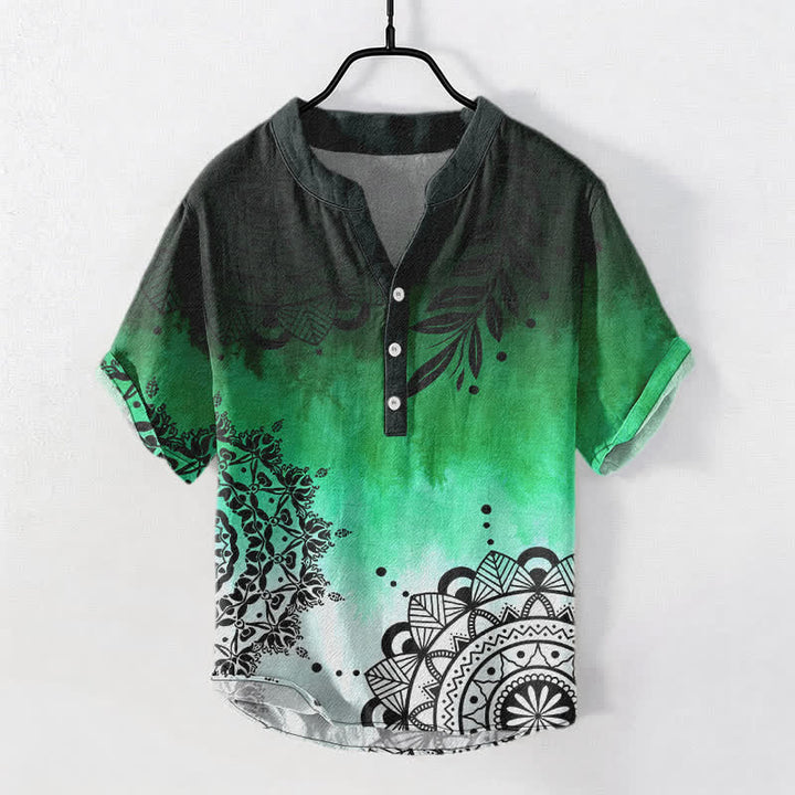 Buddha Stones Katoenen herenoverhemd met mandala-patroon, Korte mouw en halve knoopsluiting. - Middelzeegroen - US/UK/AU50, EU60 (5XL) - image 5