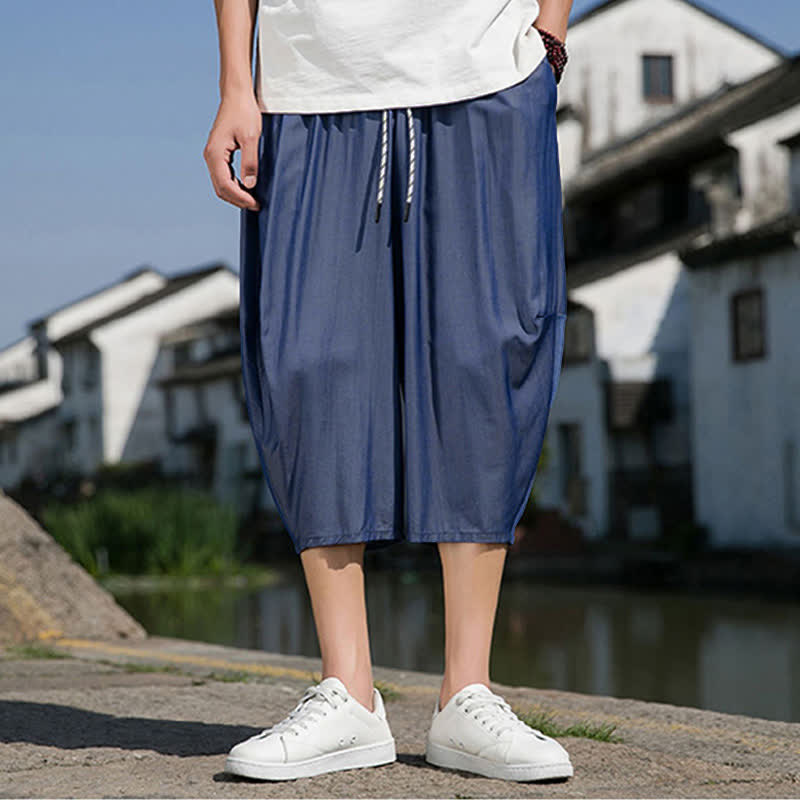Buddha Stones Zomerse herenbroek met elastische Taille en trekkoord, effen kleur, taps toelopend model en Zakken. - image 1
