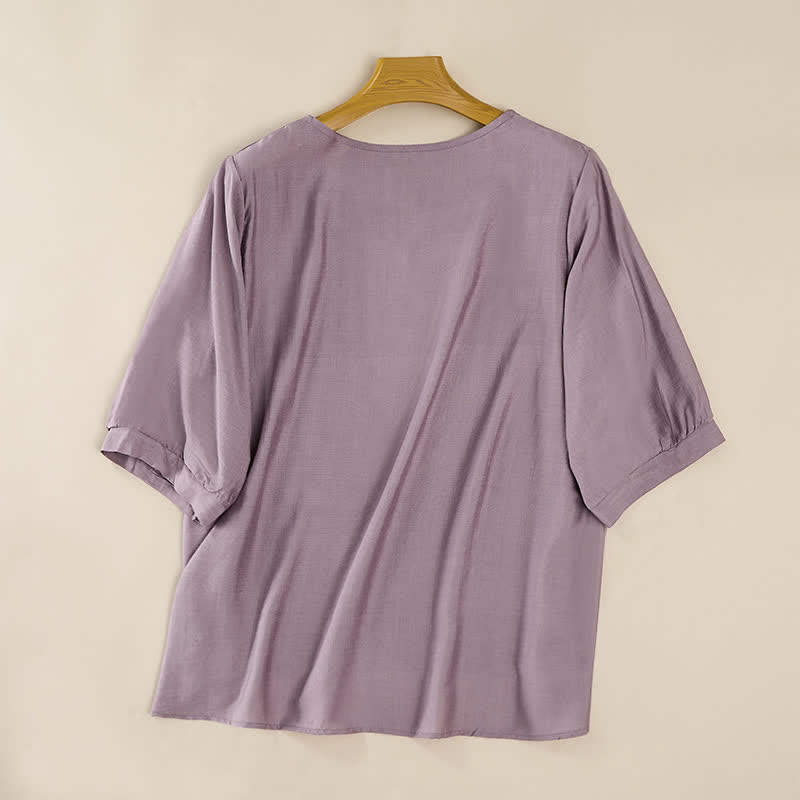 Buddha Stones Lente Boho Geborduurde T-shirts met Mouw tot de elleboog voor dames - image 8
