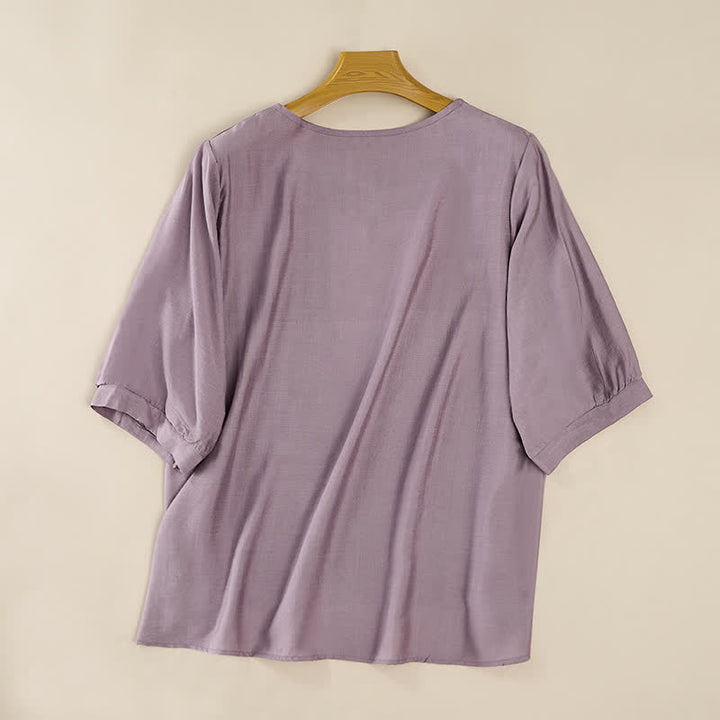 Buddha Stones Lente Boho Geborduurde T-shirts met Mouw tot de elleboog voor dames - image 8