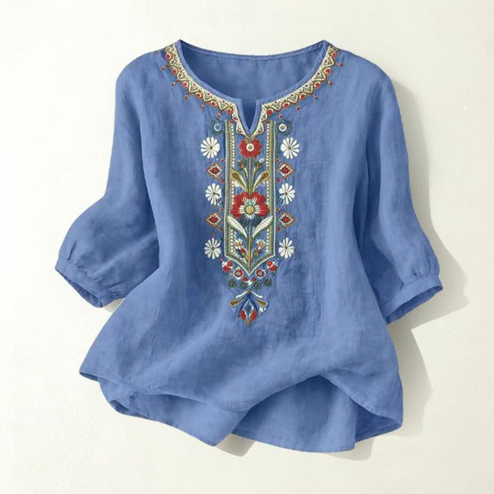 Buddha Stones Lente Boho Geborduurde T-shirts met Mouw tot de elleboog voor dames - Denimblauw - US16, UK/AU20, EU48 (3XL) - image 26