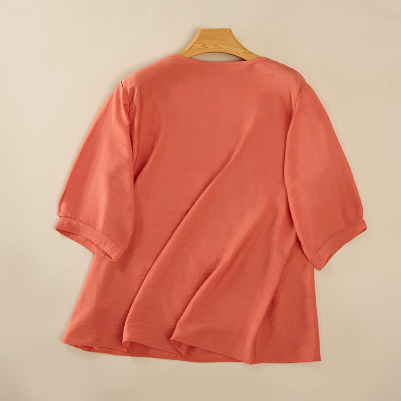Buddha Stones Lente Boho Geborduurde T-shirts met Mouw tot de elleboog voor dames - image 1