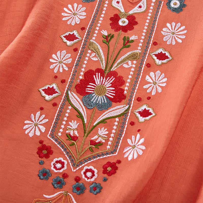 Buddha Stones Lente Boho Geborduurde T-shirts met Mouw tot de elleboog voor dames - image 4