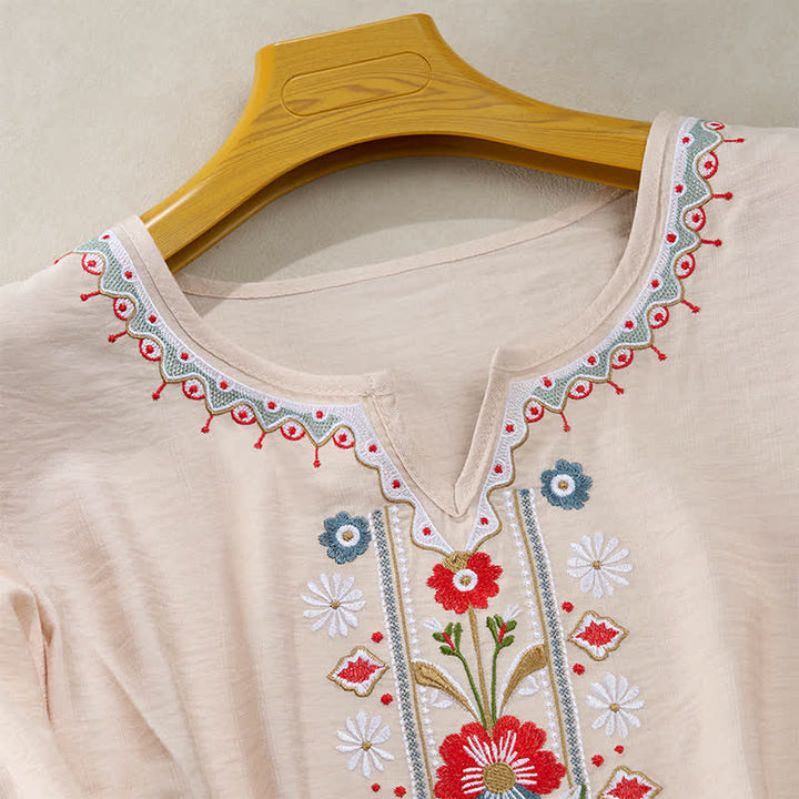 Buddha Stones Lente Boho Geborduurde T-shirts met Mouw tot de elleboog voor dames - image 15
