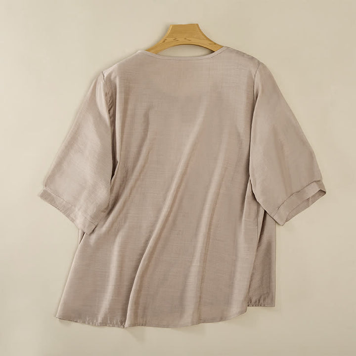 Buddha Stones Lente Boho Geborduurde T-shirts met Mouw tot de elleboog voor dames - image 19