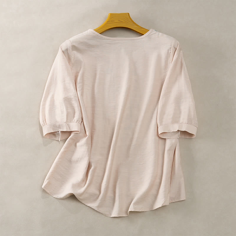 Buddha Stones Lente Boho Geborduurde T-shirts met Mouw tot de elleboog voor dames - image 14