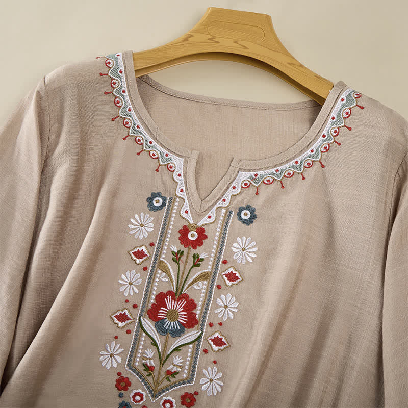 Buddha Stones Lente Boho Geborduurde T-shirts met Mouw tot de elleboog voor dames - image 20