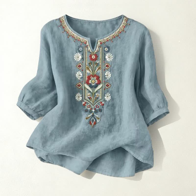 Buddha Stones Lente Boho Geborduurde T-shirts met Mouw tot de elleboog voor dames - Teal - US16, UK/AU20, EU48 (3XL) - image 25