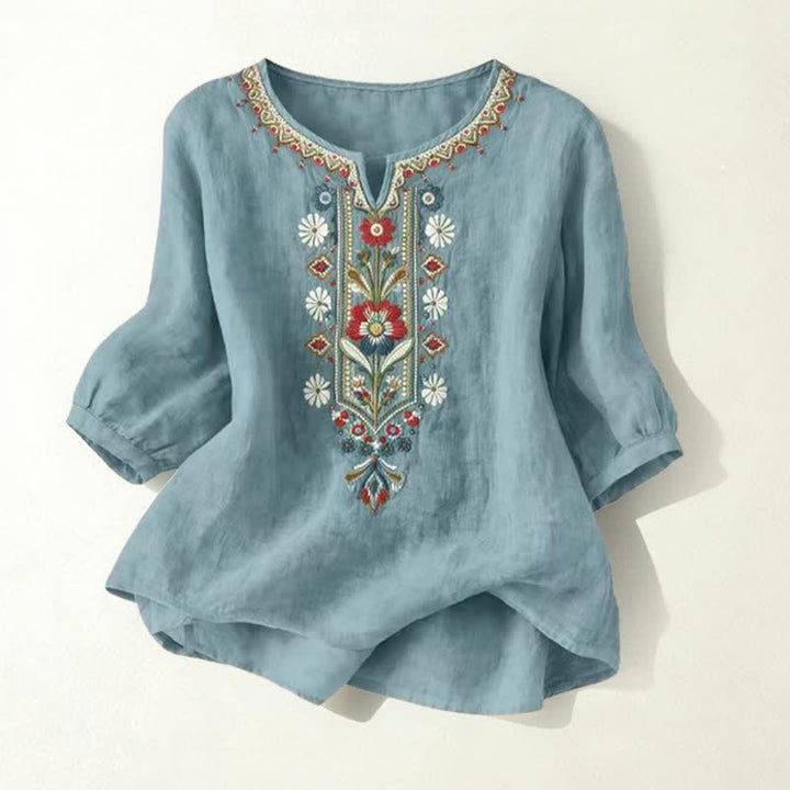 Buddha Stones Lente Boho Geborduurde T-shirts met Mouw tot de elleboog voor dames - Teal - US16, UK/AU20, EU48 (3XL) - image 25
