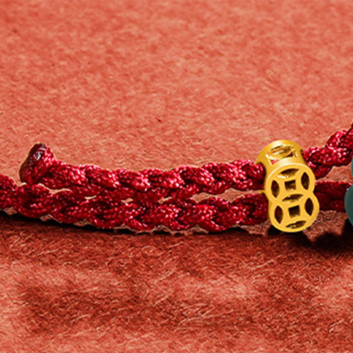 Buddha Stones Jade bloem geluk koperen munt rode koord Armband - image 9