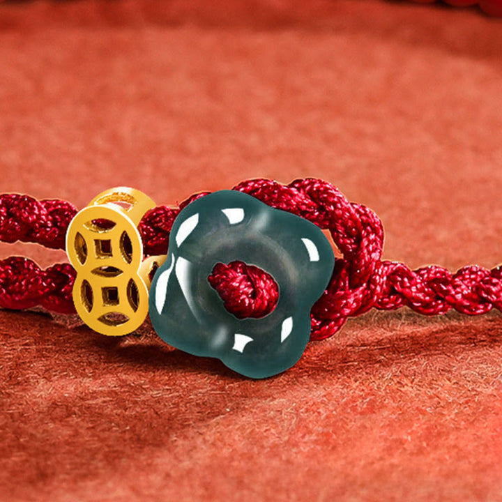 Buddha Stones Jade bloem geluk koperen munt rode koord Armband - image 11