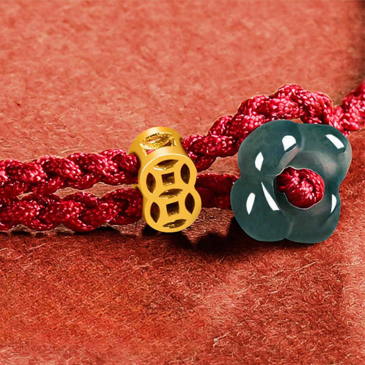 Buddha Stones Jade bloem geluk koperen munt rode koord Armband - image 10