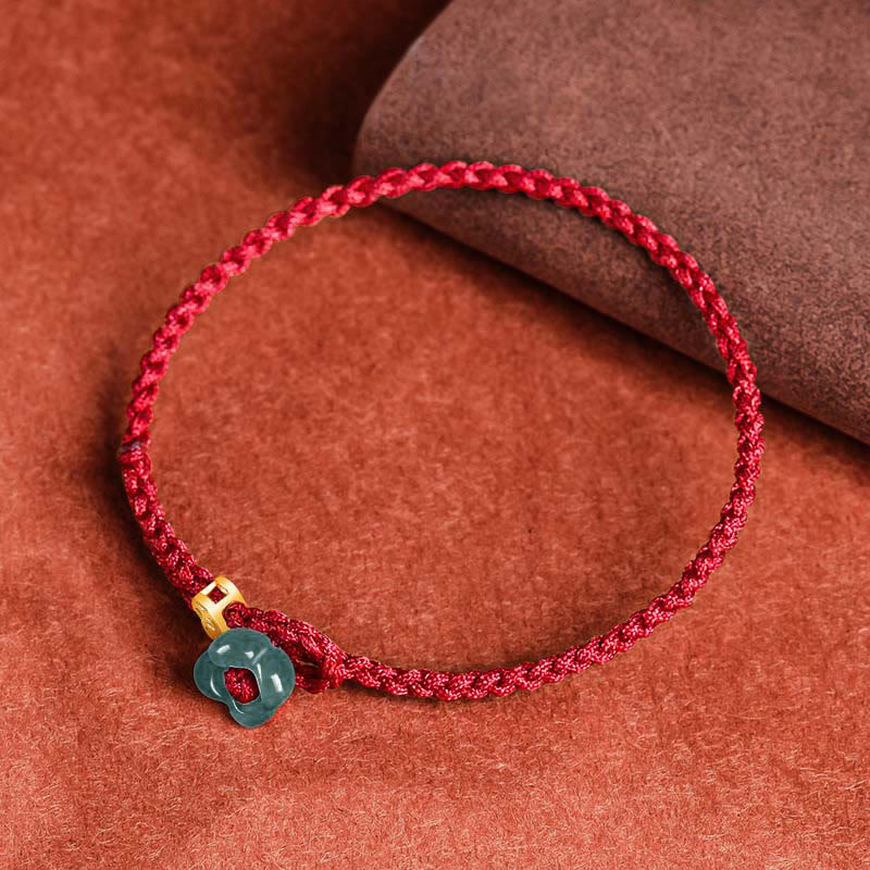 Buddha Stones Jade bloem geluk koperen munt rode koord Armband - image 1