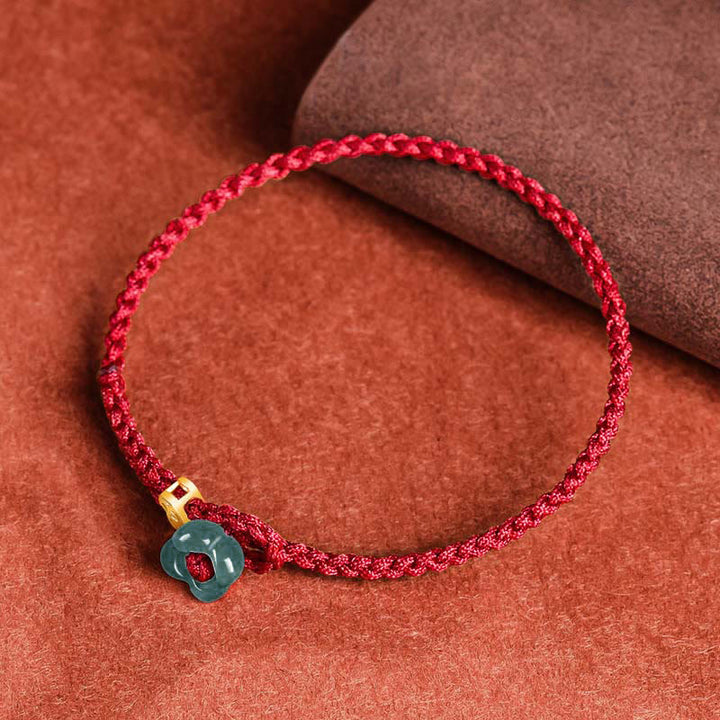 Buddha Stones Jade bloem geluk koperen munt rode koord Armband - image 1