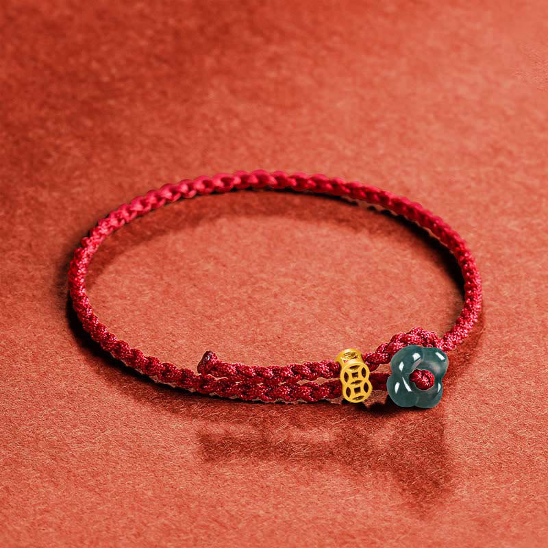Buddha Stones Jade bloem geluk koperen munt rode koord Armband - image 2