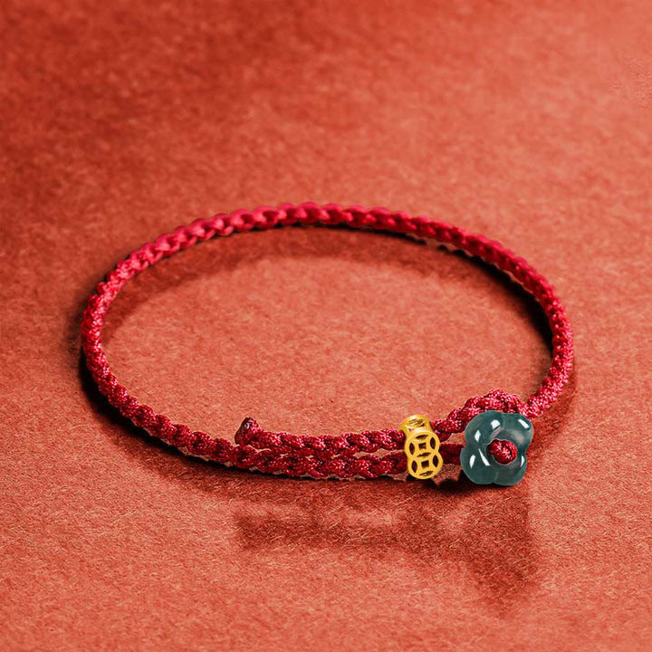 Buddha Stones Jade bloem geluk koperen munt rode koord Armband - image 2
