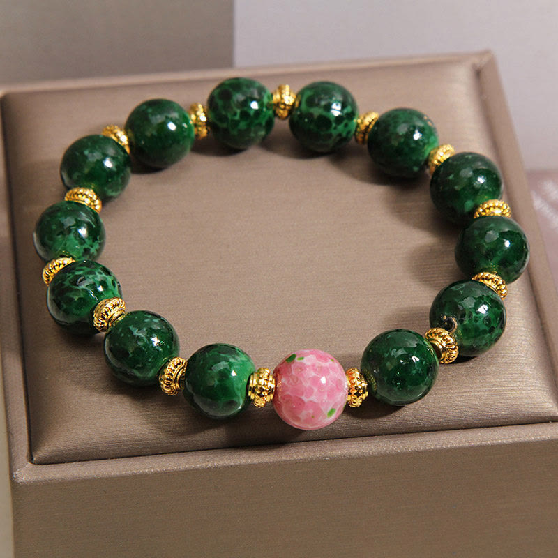 Buddha Stones Groene Liuli glazen Armband met zegeningen - image 3