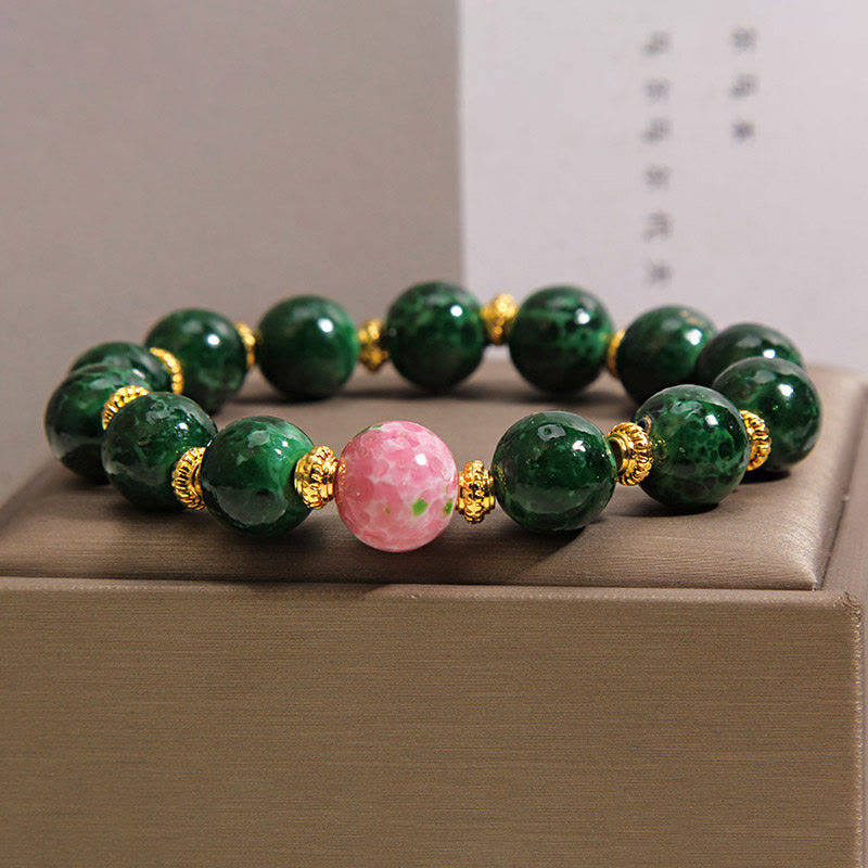 Buddha Stones Groene Liuli glazen Armband met zegeningen - image 2