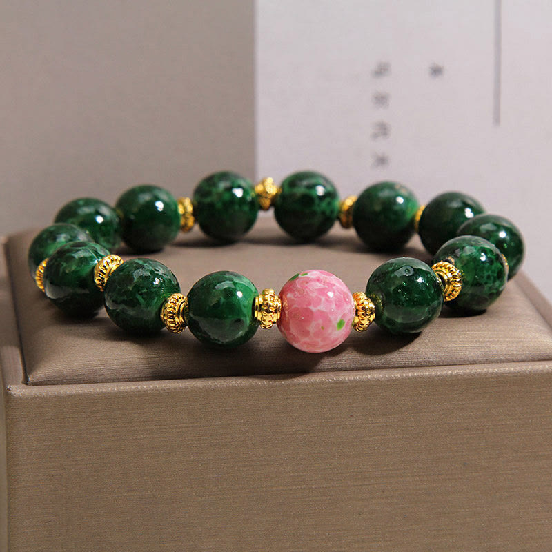 Buddha Stones Groene Liuli glazen Armband met zegeningen - image 1