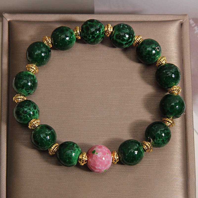Buddha Stones Groene Liuli glazen Armband met zegeningen - image 5