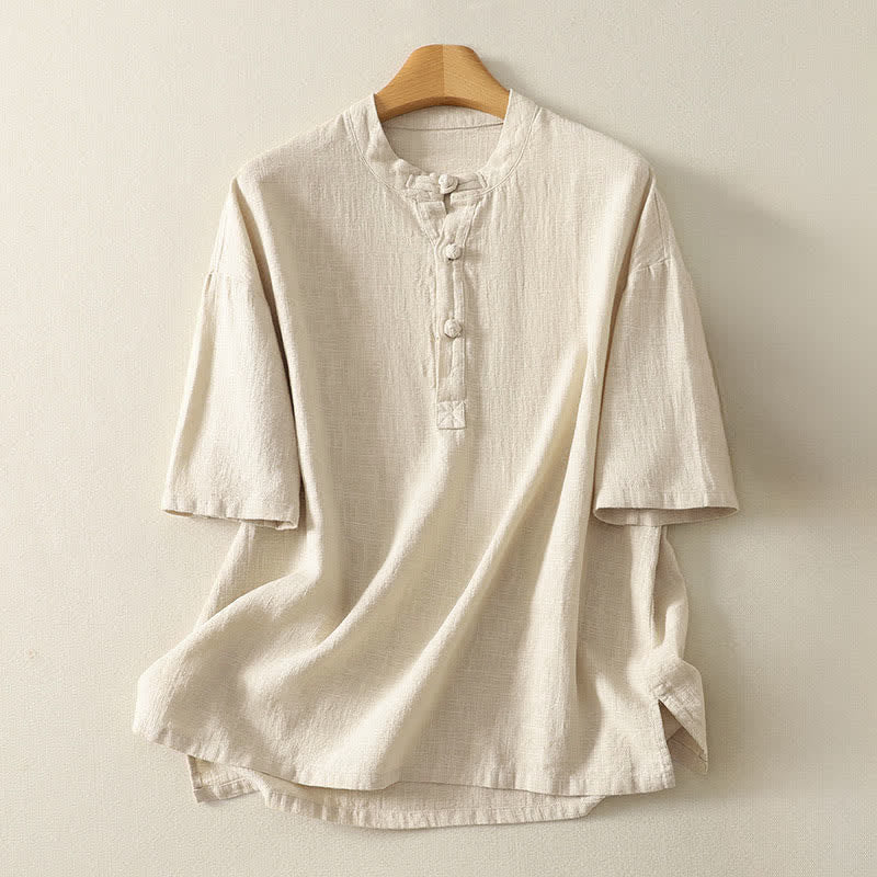 Buddha Stones Zomerse katoenen damesblouse met Korte mouw . - Linnen - US8-10，UK/AU12-14，EU40-42 (2XL) - image 5