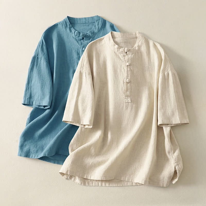 Buddha Stones Zomerse katoenen damesblouse met Korte mouw . - image 15