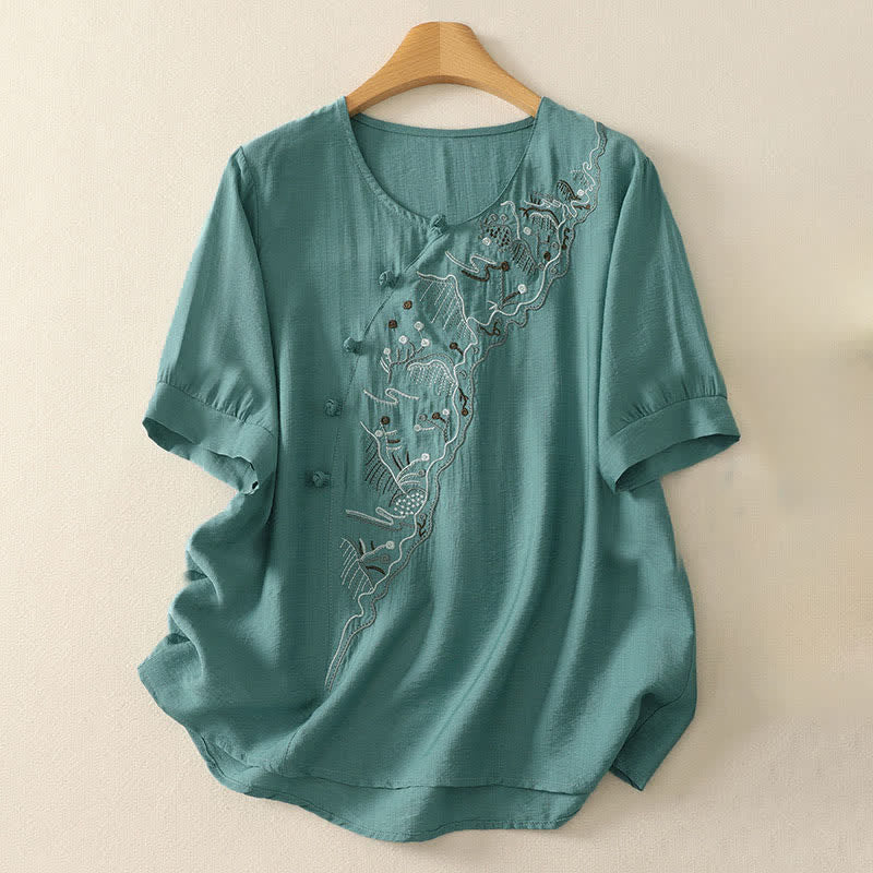 Buddha Stones Dames T-shirt met Korte mouw, Ronde hals met zomerse bergmotieven - Lichtzeegroen - US12, UK/AU16, EU44 (3XL) - image 0