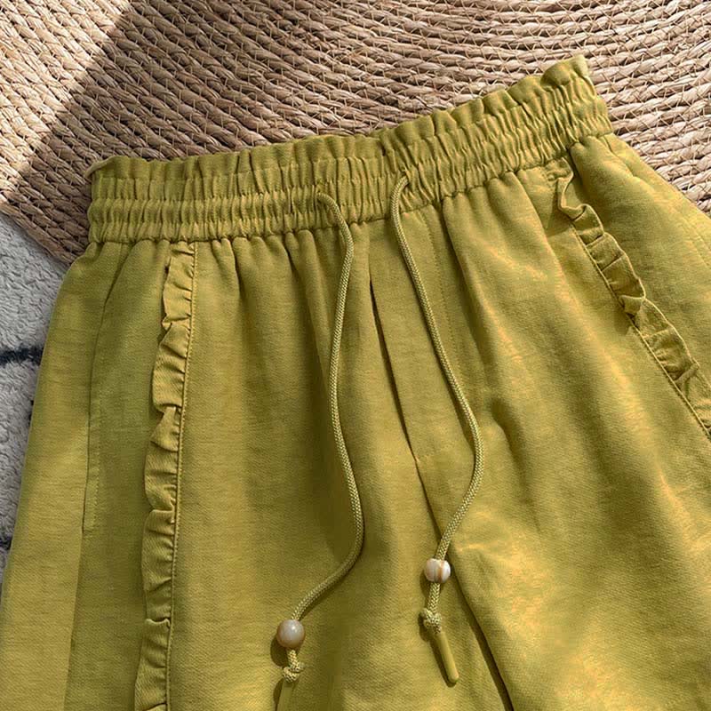 Buddha Stones Zomerse damesshorts met trekkoord, ruches, elastische Taille en Zakken - image 1