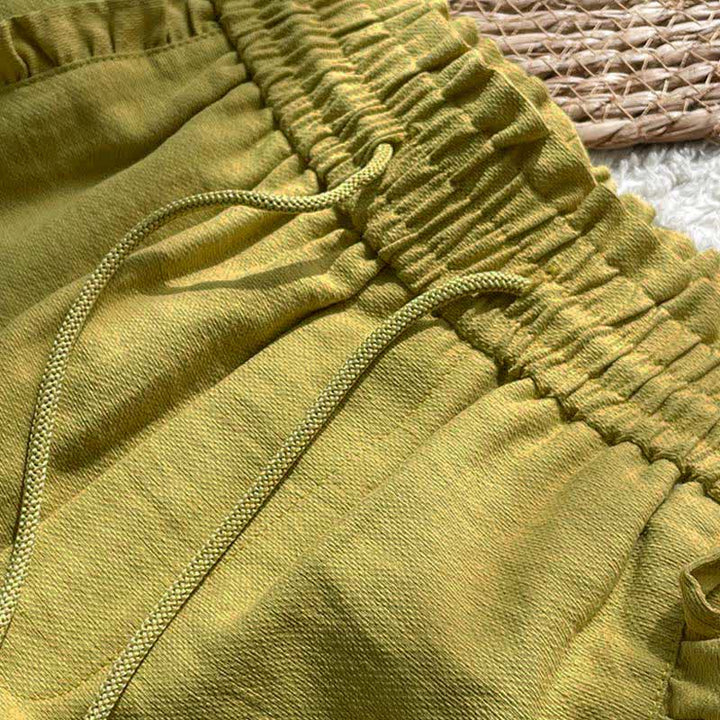 Buddha Stones Zomerse damesshorts met trekkoord, ruches, elastische Taille en Zakken - image 2
