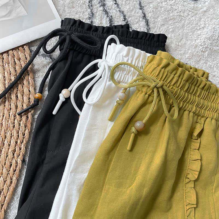 Buddha Stones Zomerse damesshorts met trekkoord, ruches, elastische Taille en Zakken - image 29